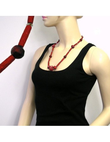 necklace red marbled red metallic beads