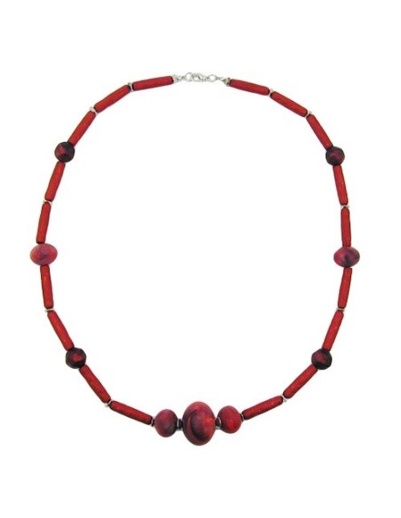 necklace red marbled red metallic beads