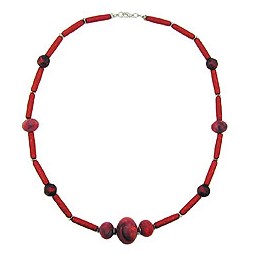 necklace red marbled red metallic beads