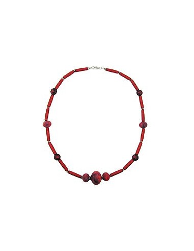 necklace red marbled red metallic beads
