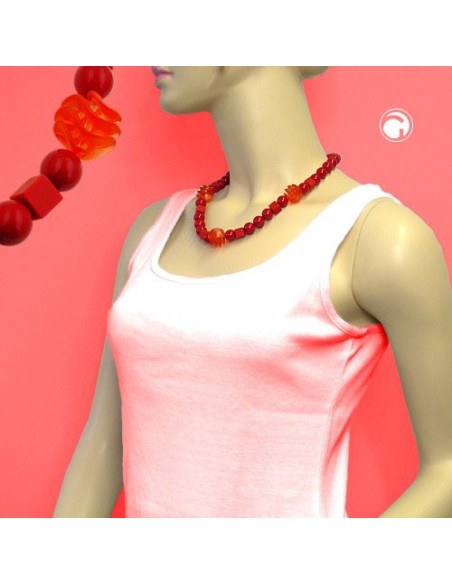 necklace red cubic round and spiral beads