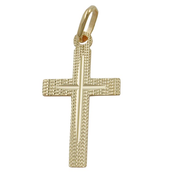 pendant 23x13mm cross diamond cut 9k gold