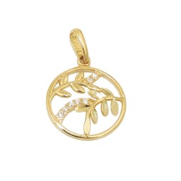 pendant leaf branch zirconias 9k gold