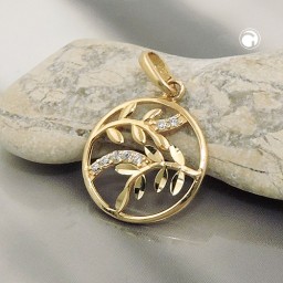 pendant leaf branch zirconias 9k gold