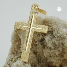 pendant 23x13mm cross diamond cut 9k gold