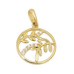 pendant leaf branch zirconias 9k gold