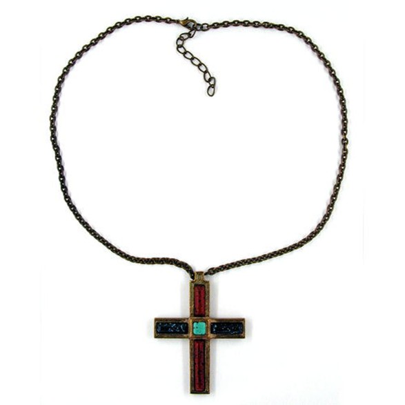 necklace cross brass-color 47cm