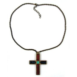 necklace cross brass-color 47cm