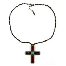 necklace cross brass-color 47cm