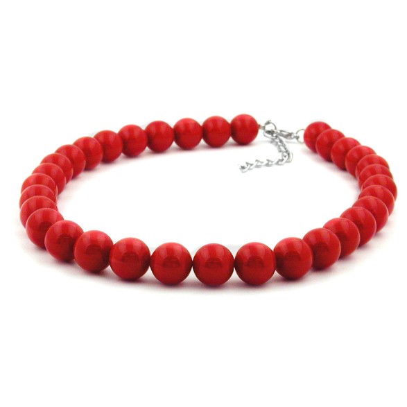 necklace red beads 12mm round & polished