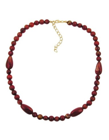 necklace olive shaped red marbled beads