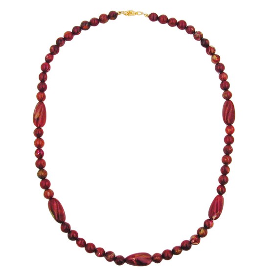 necklace olive shaped red marbled beads