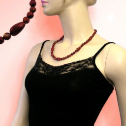 necklace olive shaped red marbled beads