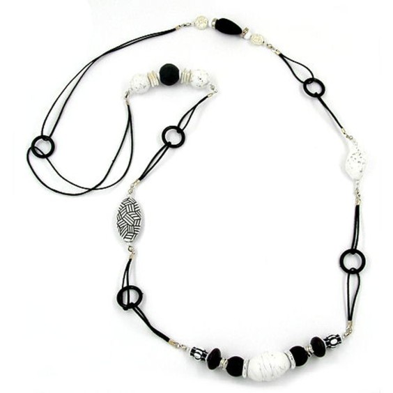 necklace black & white beads 100cm