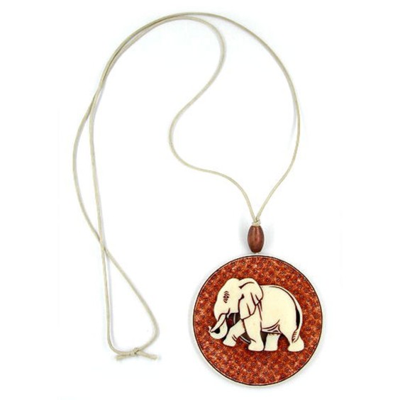 necklace elephant red/brown ivory/beige