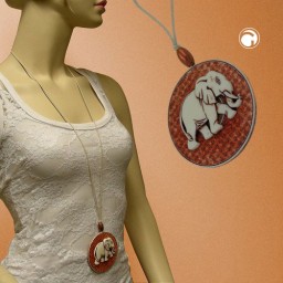 necklace elephant red/brown ivory/beige