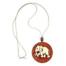 necklace elephant red/brown ivory/beige