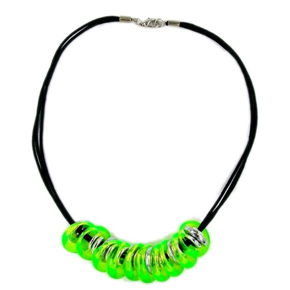 necklace 10 rings neon green/ chrome
