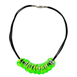 necklace 10 rings neon green/ chrome