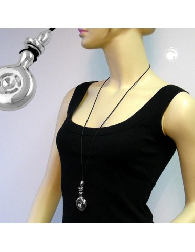 necklace chrome pendant black cord