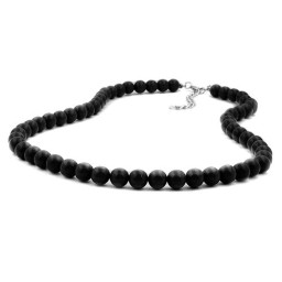 necklace beads 8mm black silver 55cm