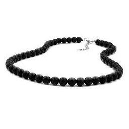 necklace beads 8mm black silver 55cm