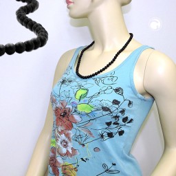 necklace beads 8mm black silver 60cm