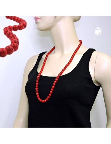necklace beads 10mm red-black 80cm