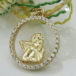 pendant 14mm angel motif with zirconias 9k gold