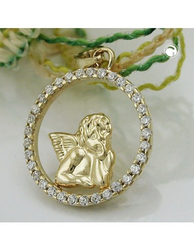pendant 14mm angel motif with zirconias 9k gold