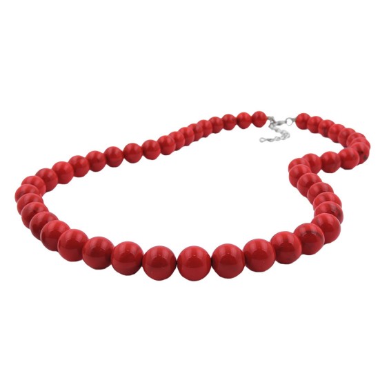 necklace beads 10mm red-black 70cm