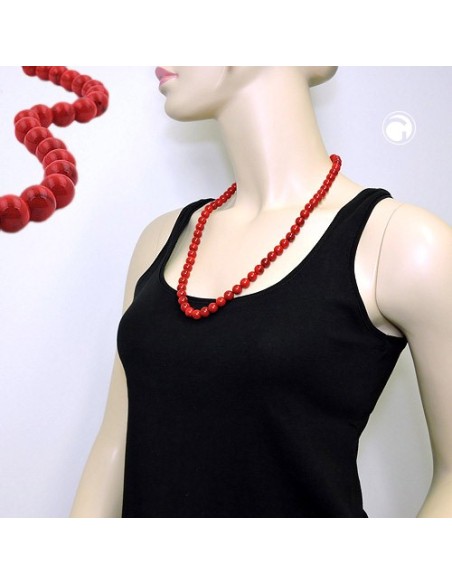 necklace beads 10mm red-black 70cm