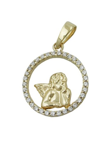 pendant 14mm angel motif with zirconias 9k gold