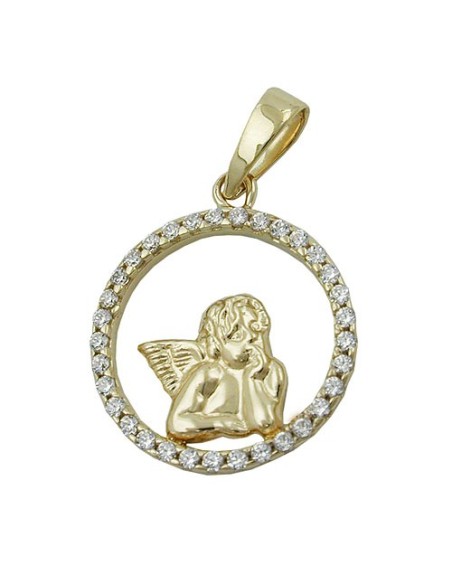 pendant 14mm angel motif with zirconias 9k gold