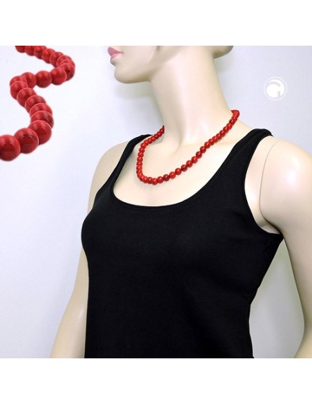 necklace beads 10mm red-black 55cm