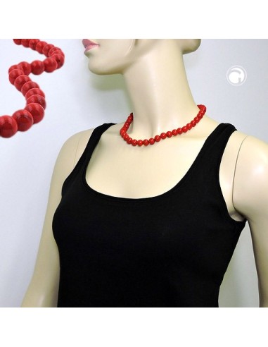necklace beads 10mm red-black 45cm