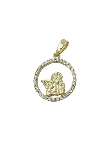 pendant 14mm angel motif with zirconias 9k gold