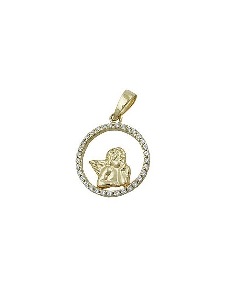pendant 14mm angel motif with zirconias 9k gold