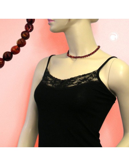 necklace four-edged bead red marbled