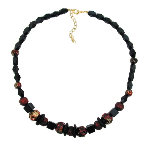 necklace faceted black beads red lacquered