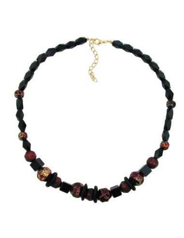 necklace faceted black beads red lacquered
