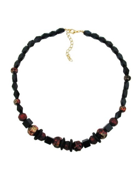 necklace faceted black beads red lacquered