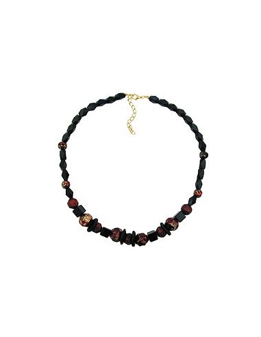 necklace faceted black beads red lacquered