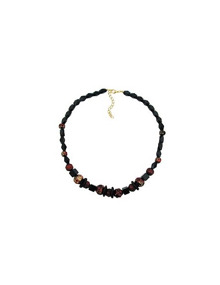 necklace faceted black beads red lacquered