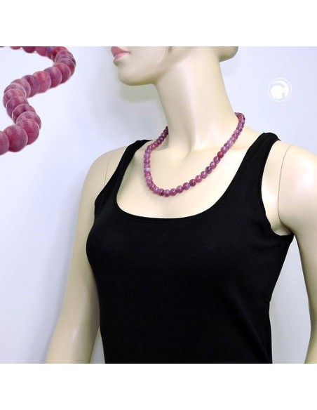 necklace beads 10mm lilac-purple 55cm