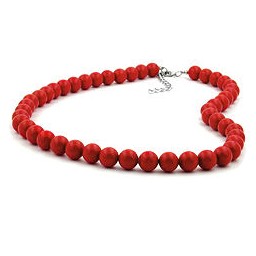 necklace beads 10mm red shiny 80cm