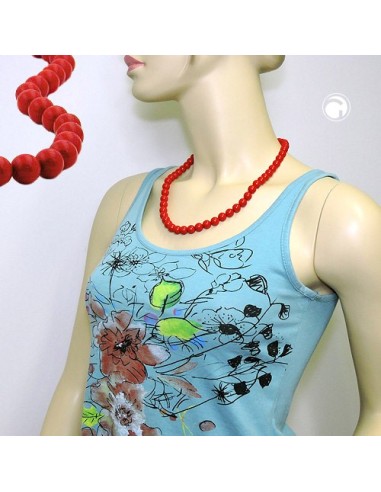 necklace beads 10mm red shiny 55cm