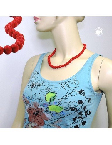 necklace beads 10mm red shiny 50cm