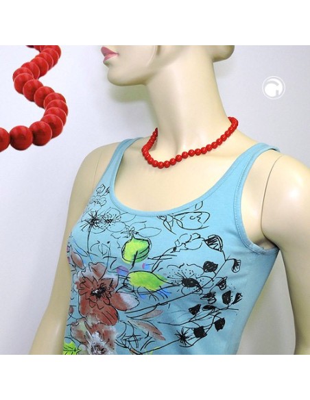 necklace beads 10mm red shiny 45cm
