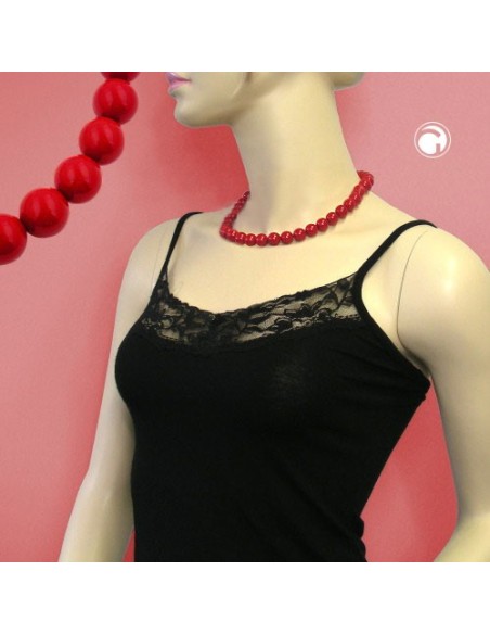 necklace beads 10mm red shiny 42cm